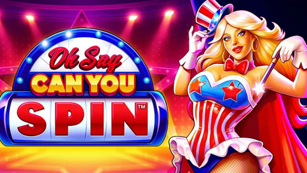 Tampilan visual slot Oh Say Can You Spin dengan tema patriotik dan penari kabaret.